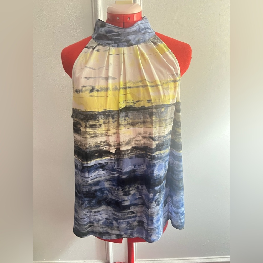 NWT Calvin Klein Yellow and Blue Halter Blouse size XL